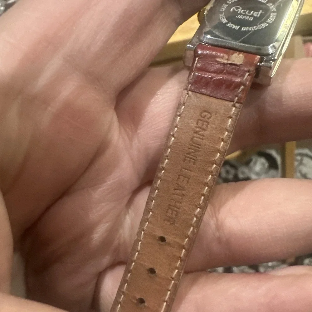 Working VTG ACUET Two‎ Tone Face Ladies Watch Brown Band New Battery 21mm Fit 7